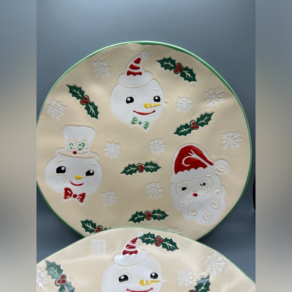 Eli + Ana Retro Style Christmas SNOWMAN HOLLY KEAVES Salad/Dessert Plates 2 NEW - Picture 3 of 3